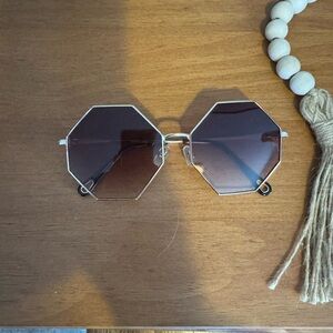 Octagon Geometric Sunglasses | Brown Tint | Gold Metal Frame